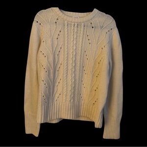 J. Crew Off-White Pointelle Cable Front Sweater Size XL